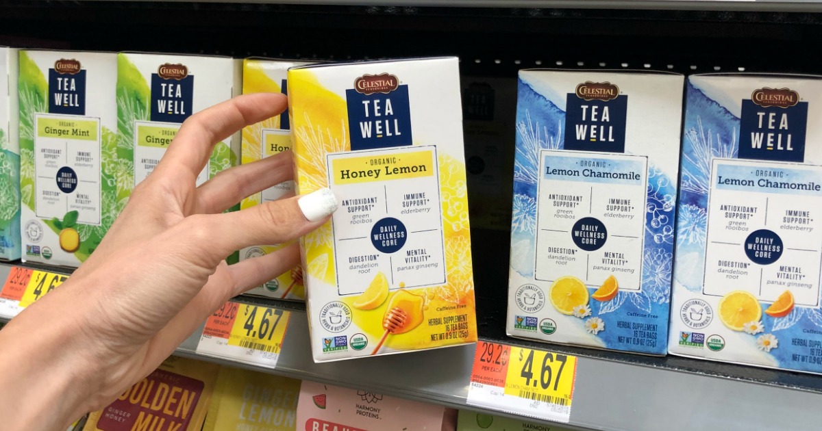 hand holding TeaWell Honey Lemon Tea Box