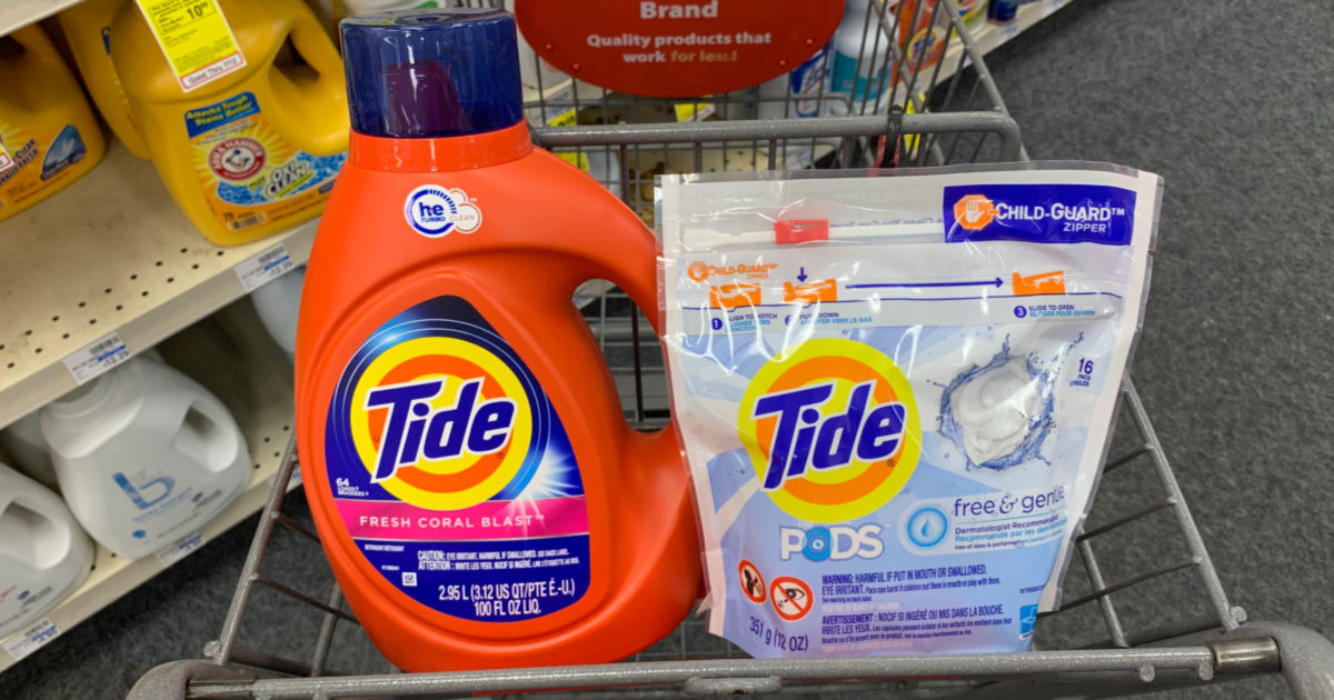 Tide liquid and PODS in shopping cart