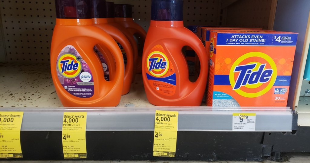 tide detergent on shelf at walgreens