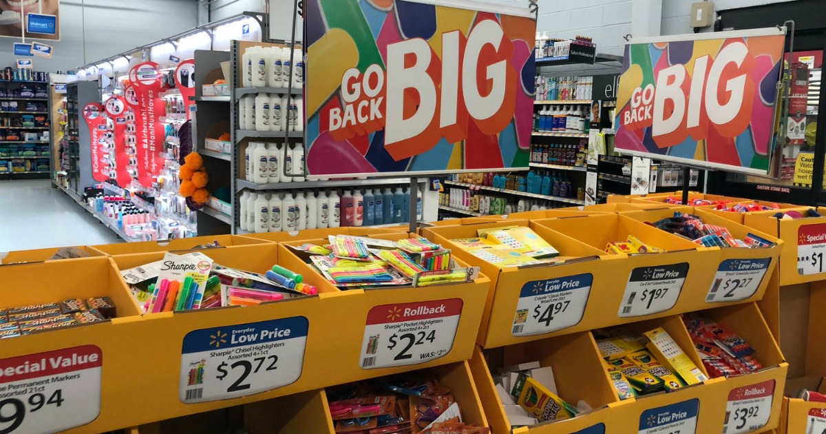 Walmart Back to school bins full of supplies