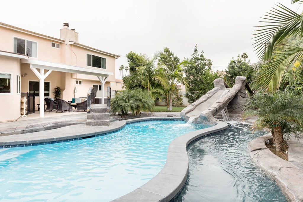 lazy river in backyard of california airbnb