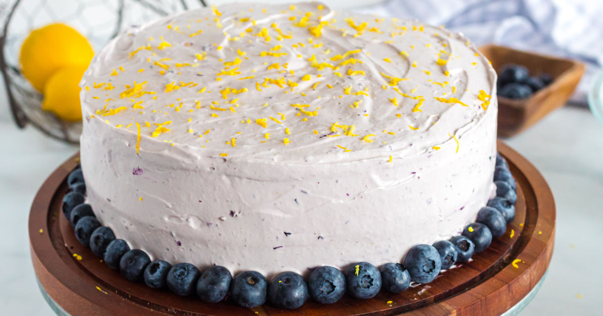 Lemon blueberry cake plated and ready to serve