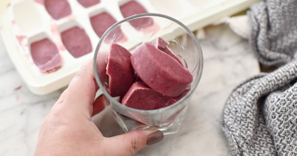 frozen pieces of smoothie in a cup