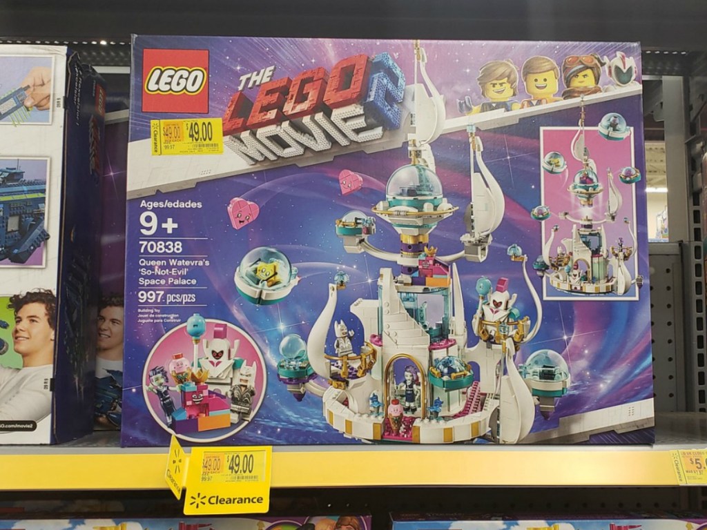 lego box on store shelf with clearance sticker