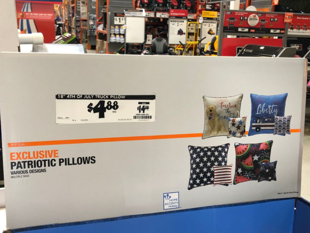 display of patriotic pillows at home depot