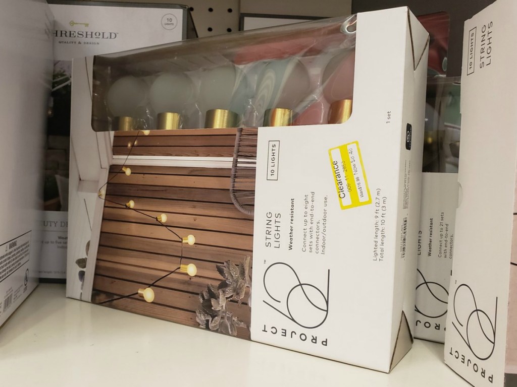 outdoor string lights on store shelf