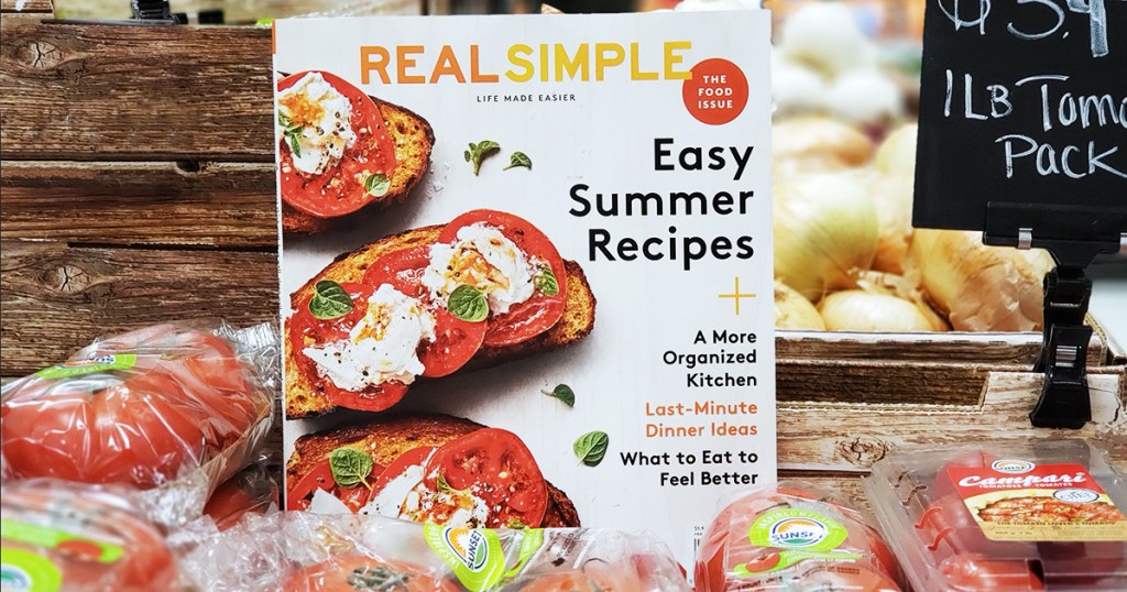 real simple magazine in pile of tomatoes