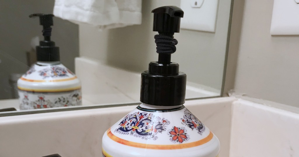 hair tie wrapped around soap dispense