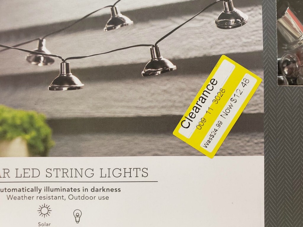 string lights with clearance tags