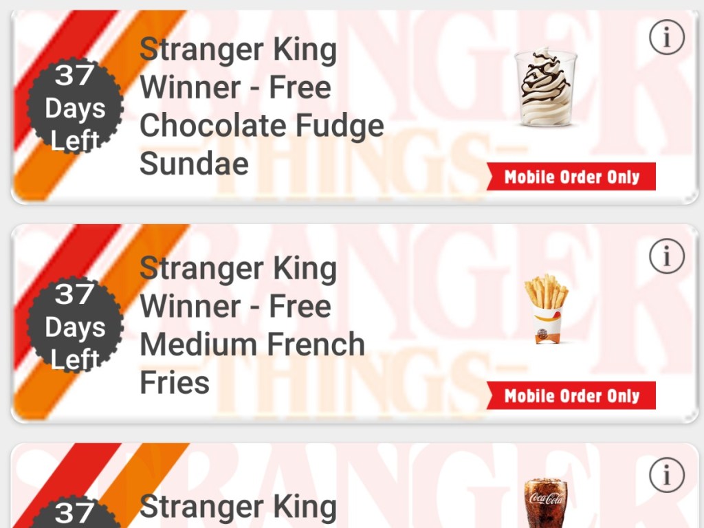 screen picture of Burger King app offers