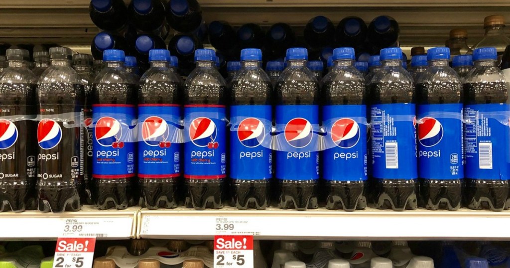 pepsi 6 pack bottles on a shelf at target