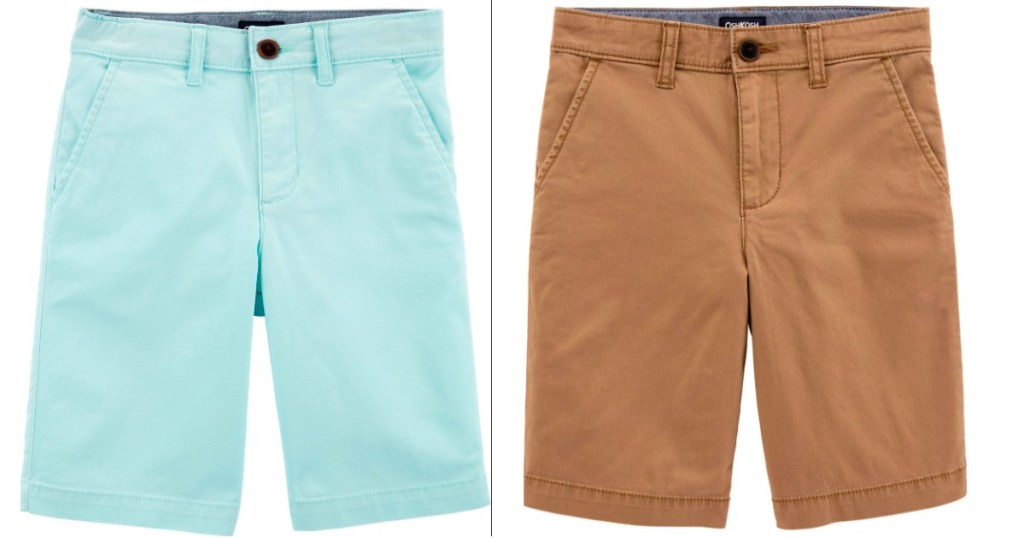 green/blue shorts and tan shorts