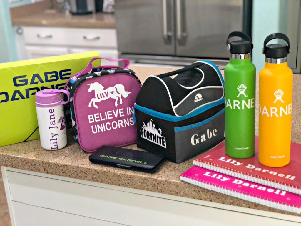 back to school items labeled with a Cricut