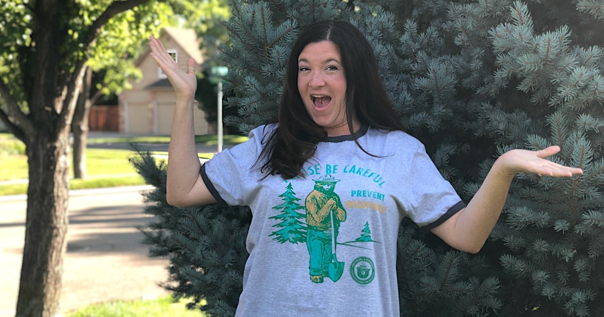 women wearing retro smokey the bear tee 