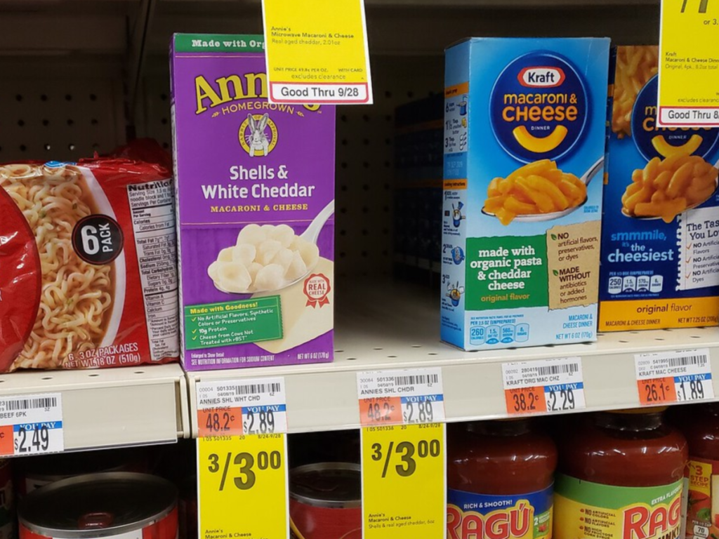 Annie's Mac & Cheese Boxes on shelf at CVS