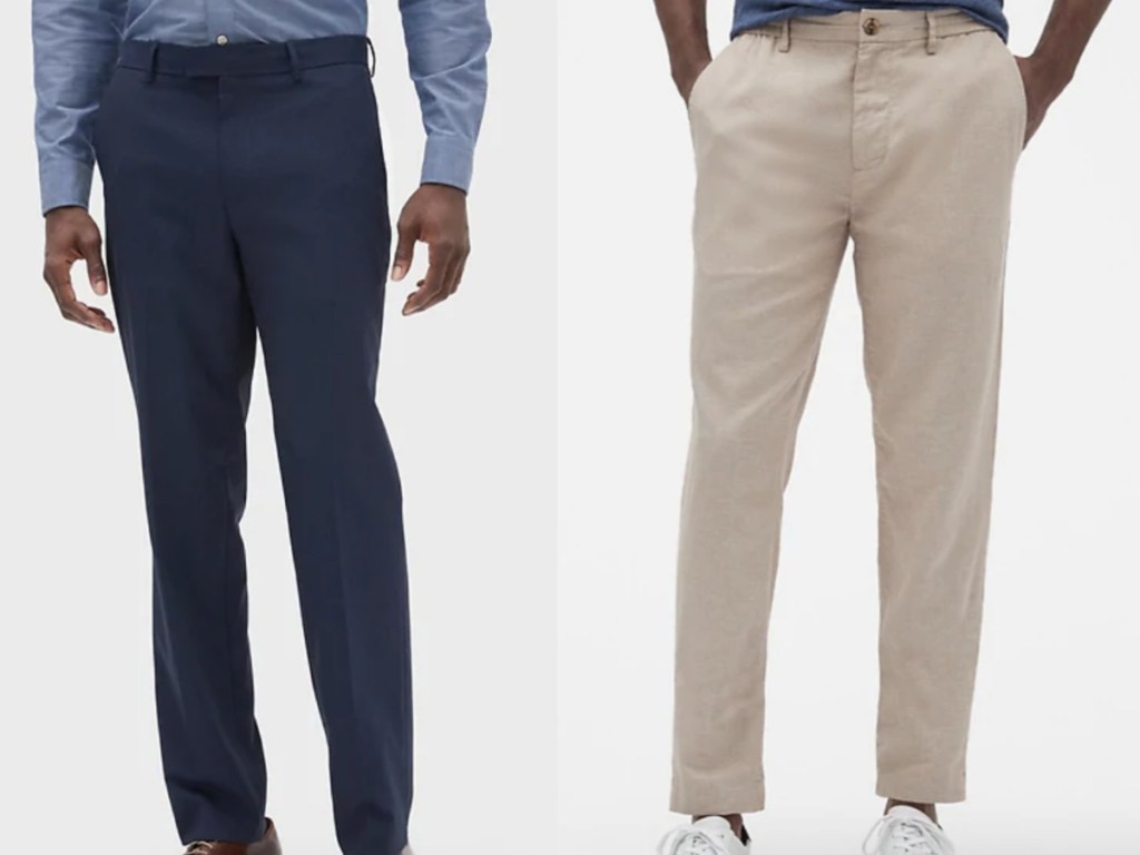 two men wearing banana republic pants