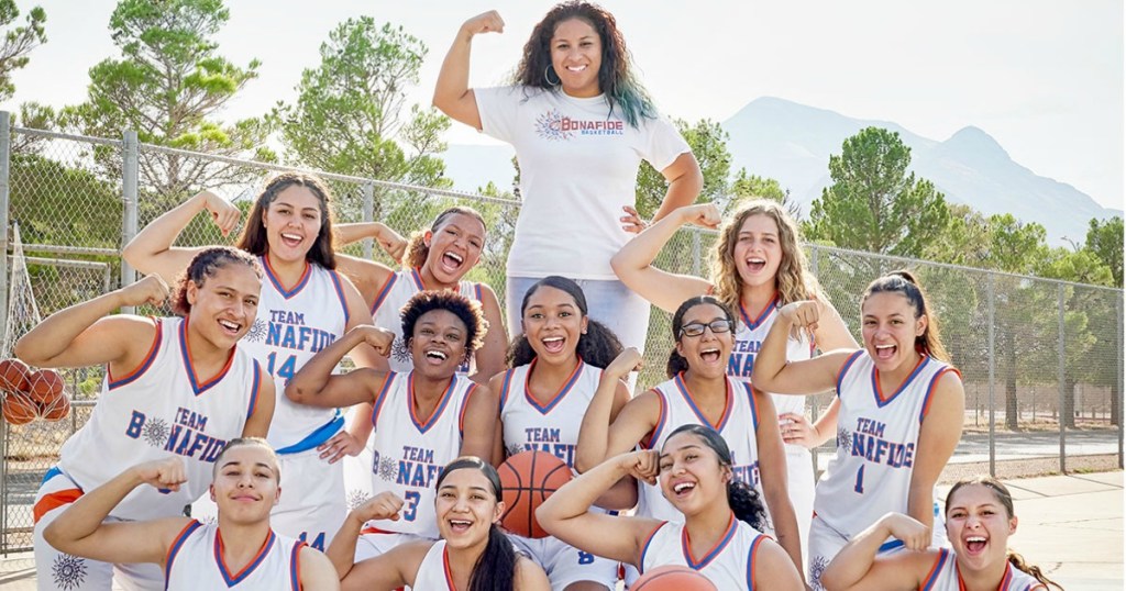 Girls basketball team with coach