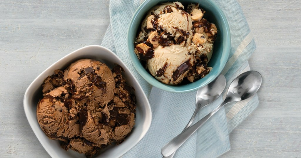 Bowls of Baskin Robbins Non-Dairy & Vegan Ice Creams on table