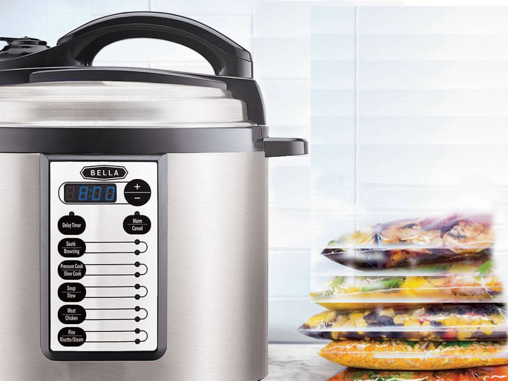 Bella Pro Series Multi-Pressure Cooker with frozen meals next to it