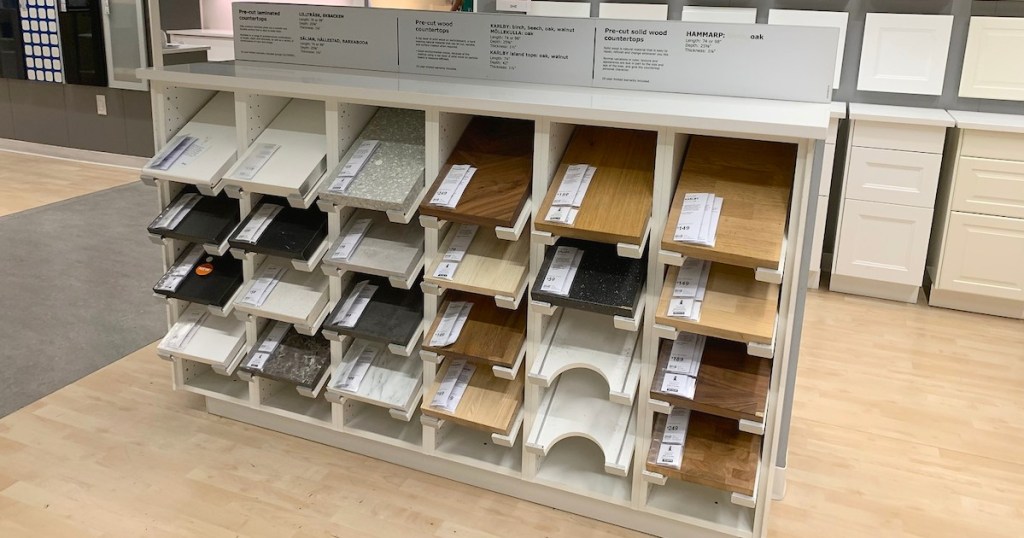 display of ikea countertop samples