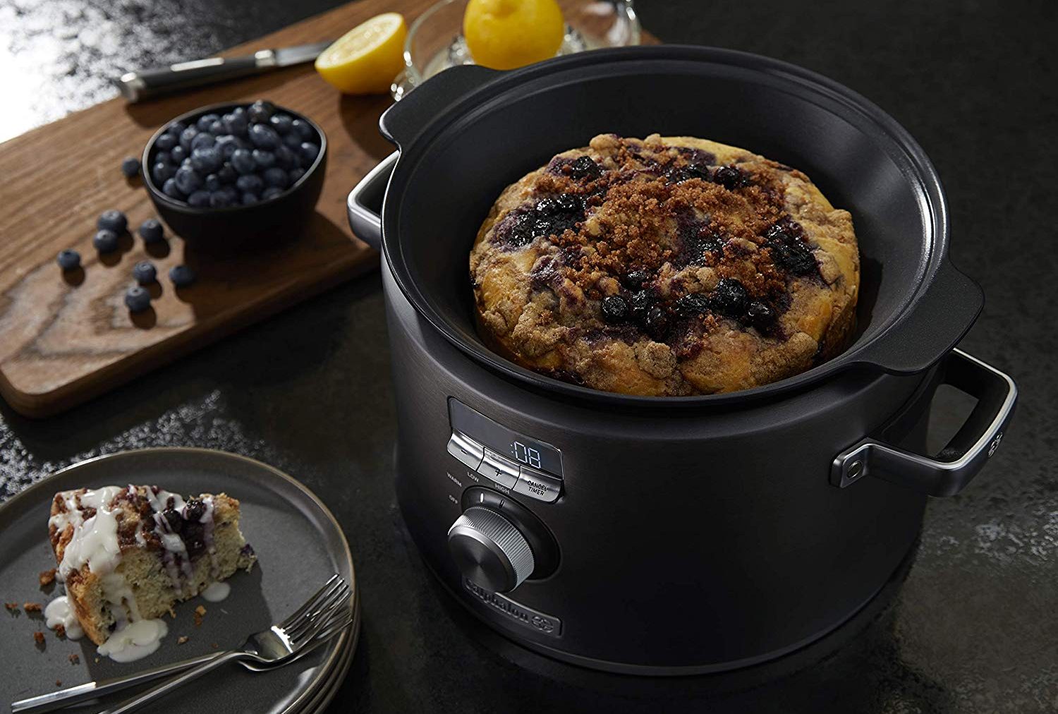 slow cooker with cake inside