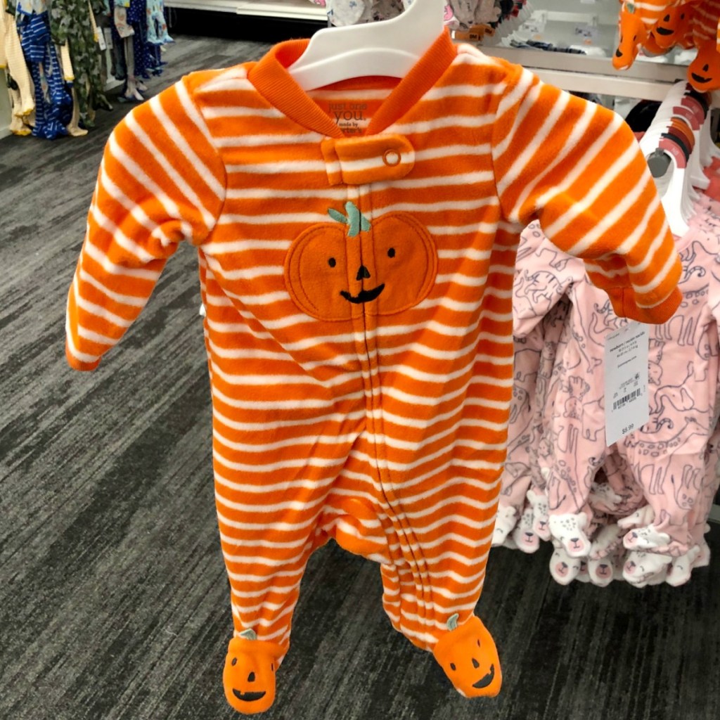 Pumpkin themed newborn baby footie pajamas