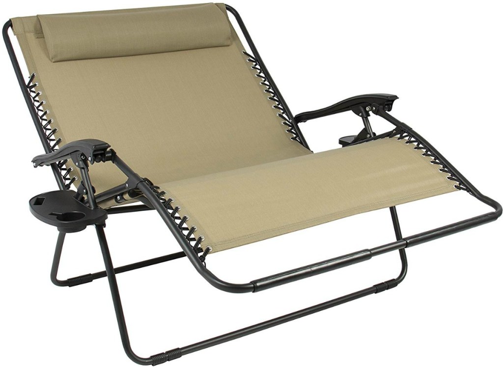 Double wide lounger chair in beige in reclined position