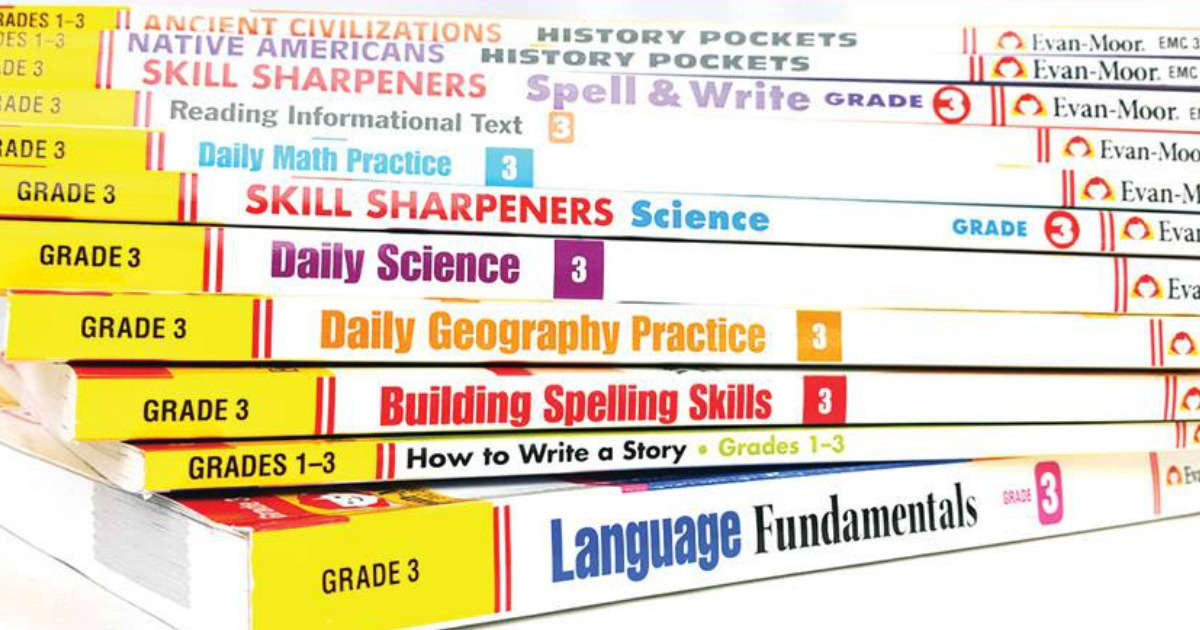 Evan Moor Education Books in stack for Teachers or Homeschoolers