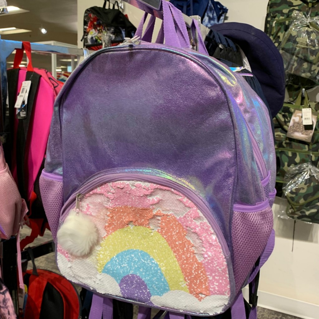 Rainbow themed purple backpack for girls from Macy's