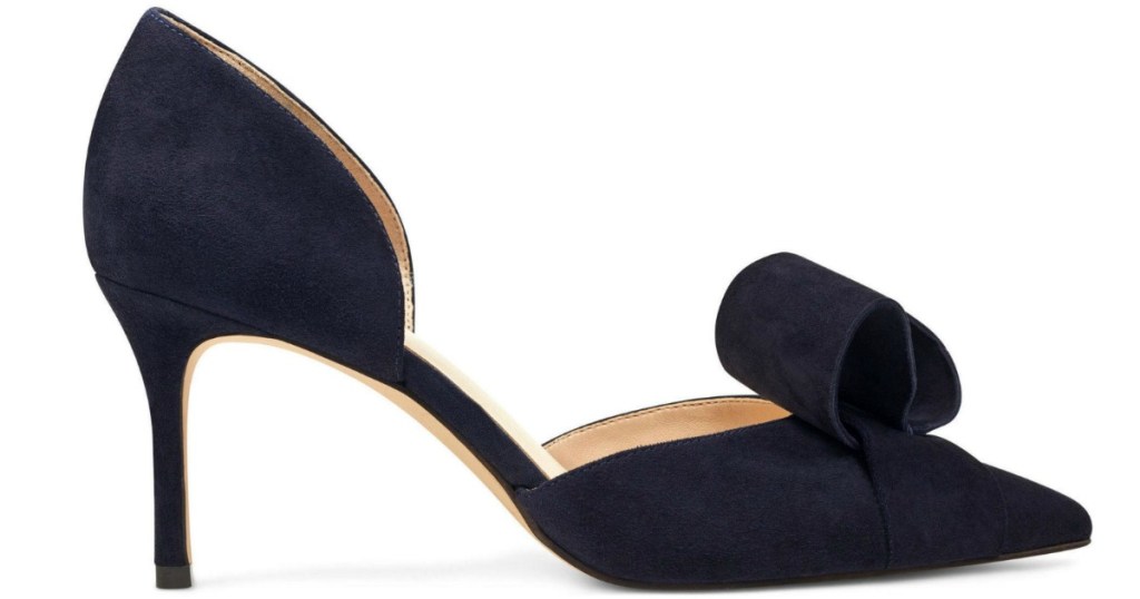 suede blue pumps with a bow