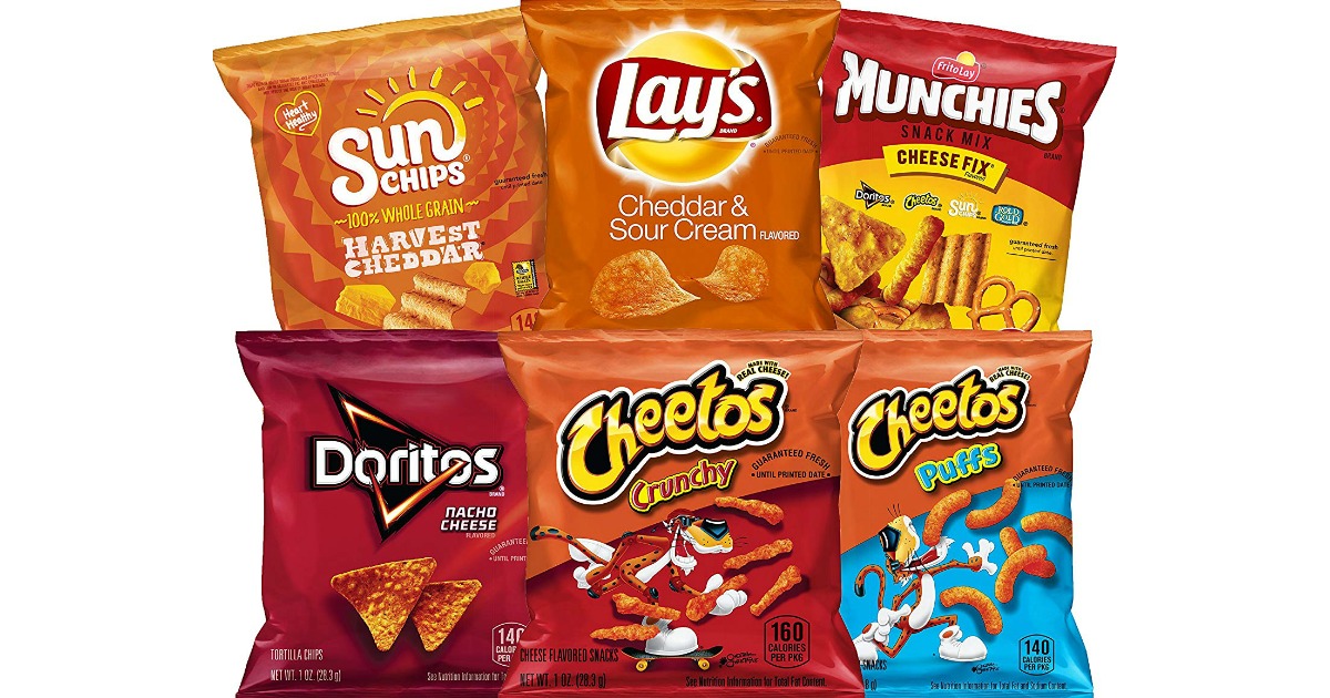 Frito-Lay Cheesy Pack with sun chips, lay's, munchies, doritos, and cheetos