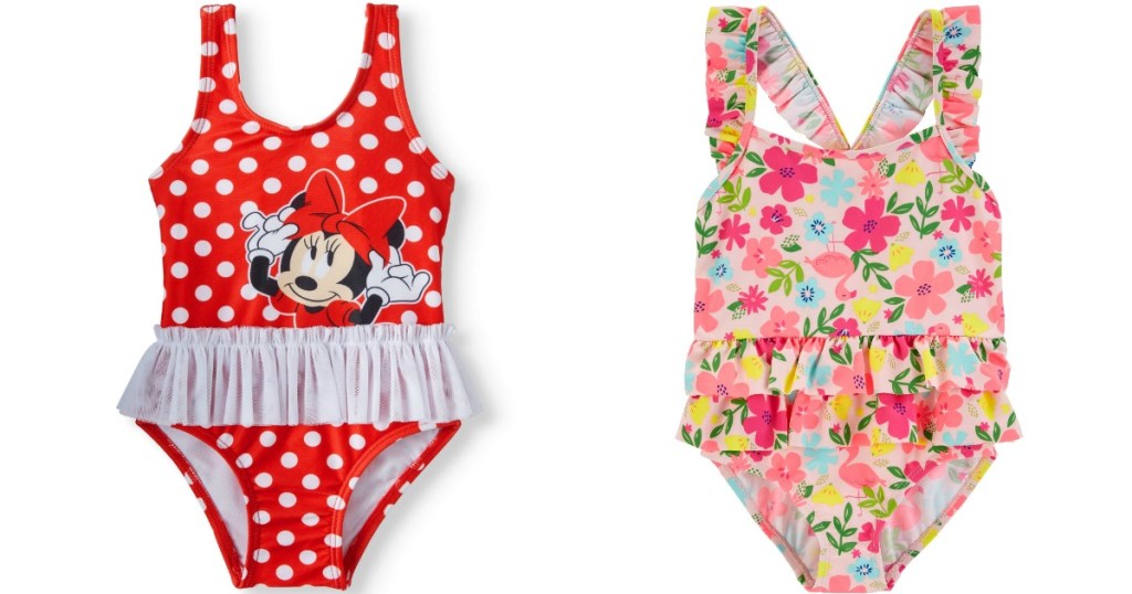 Minnie Mouse swimsuit and floral swimsuit