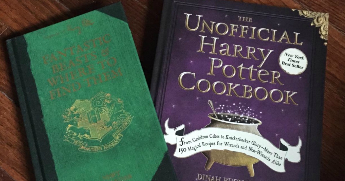 Harry Potter Cookbook next to Fantastic Beasts and Where to Find Them book