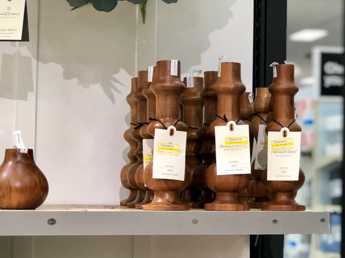 wooden vases on shelf in-store