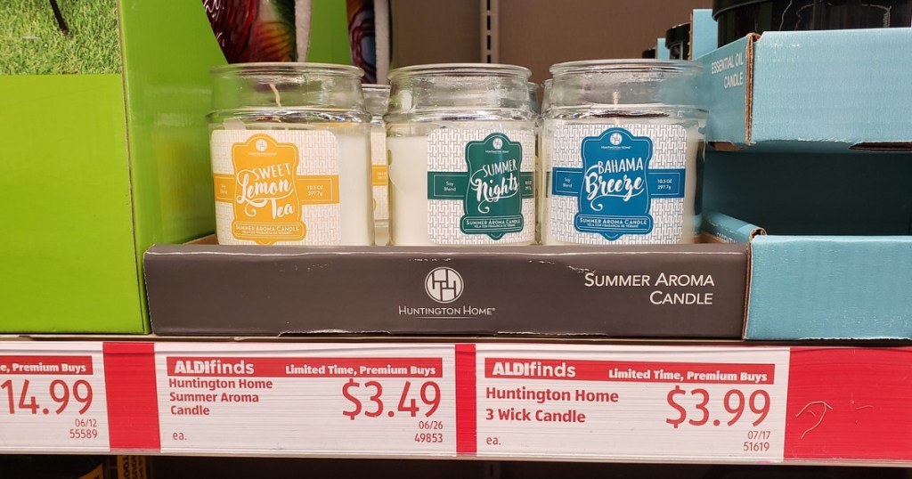 hunington home candles on shelf at aldi