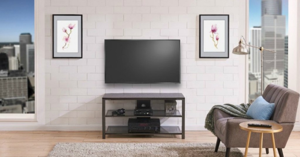 living room with tv stand and tv