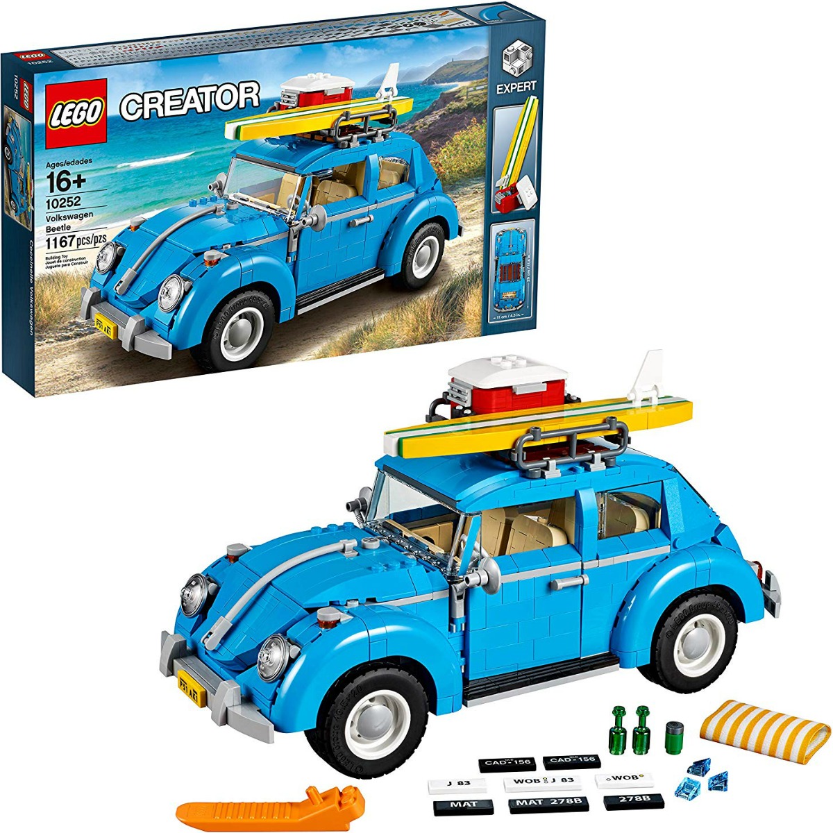 LEGO Building set of a Volkswagen Beetle near package