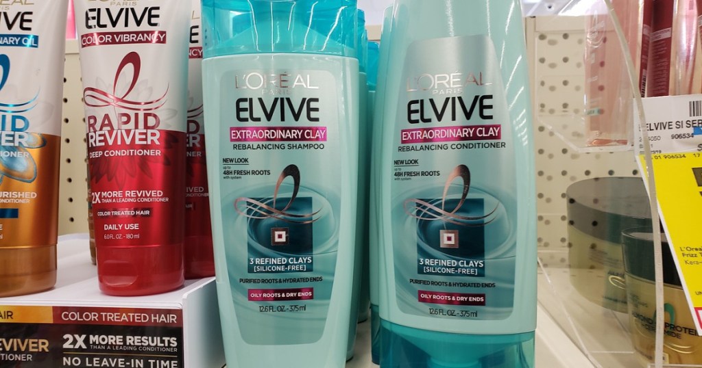 bottles of l'oreal elvive on shelf at cvs