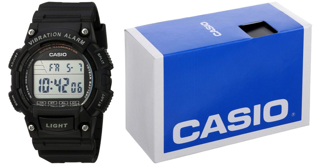 mens casio watch next to blue casio box