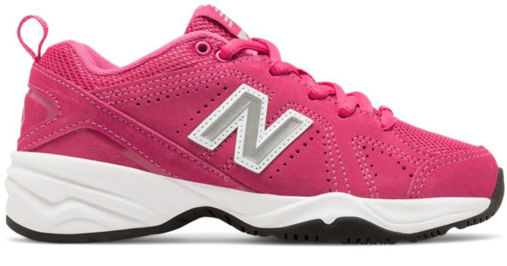 pink and white New Balance girls sneakers