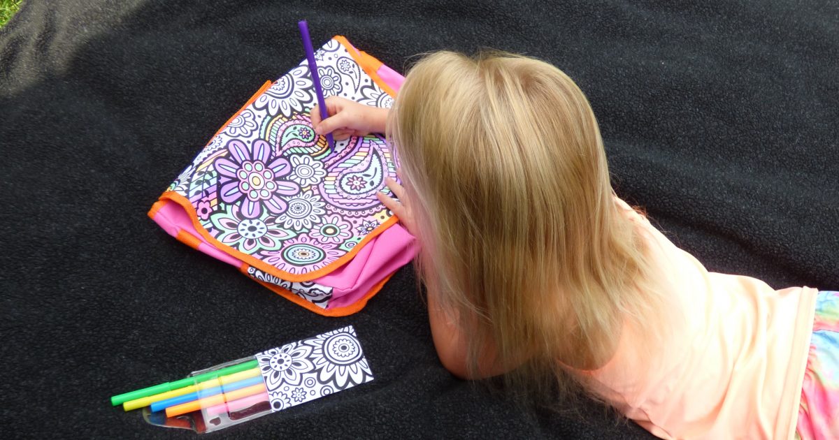 girl coloring Alex Toys Color a Flower bag