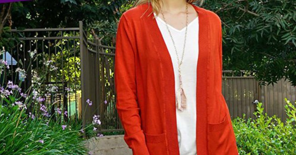 Pocket-front open-cardigan in red