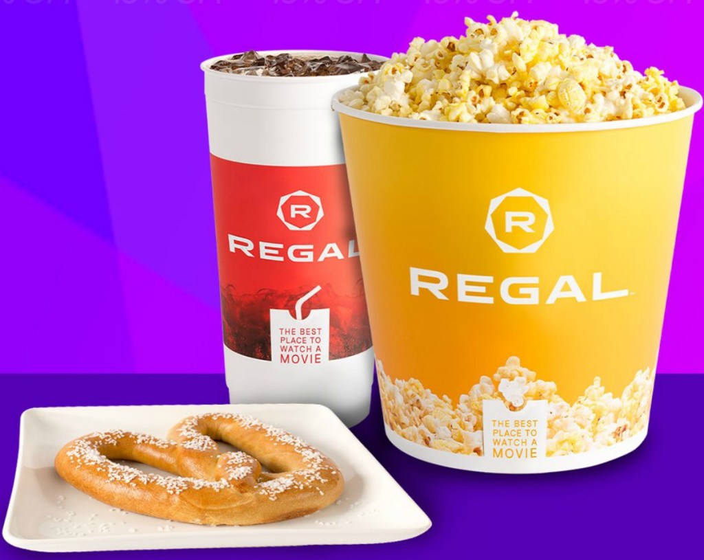 Regal Theater Large Popcorn and Drink plus a soft pretzel