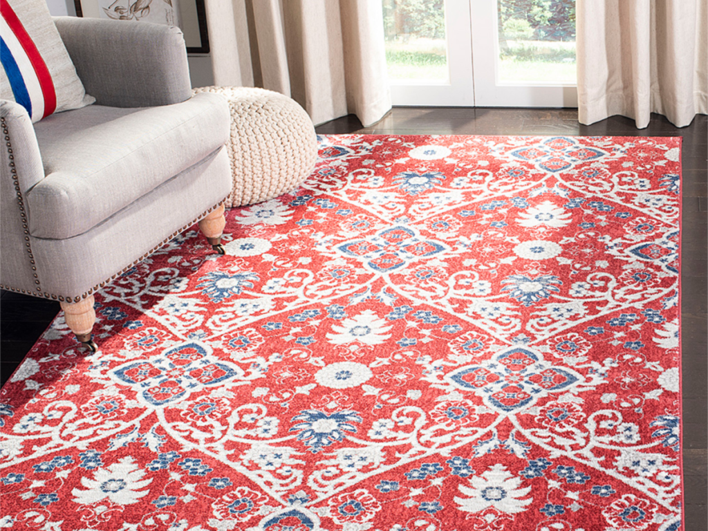 Safavieh Red & Ivory Filigree Brentwood Rug in livingroom