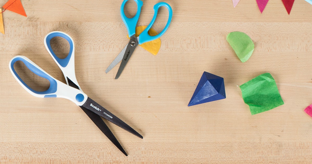 Scotch Titanium Scissors on table with kid's scissors