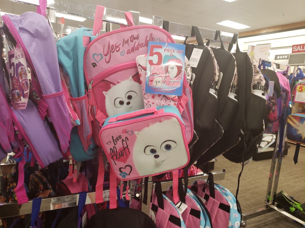 backpacks on rack at Kohl's