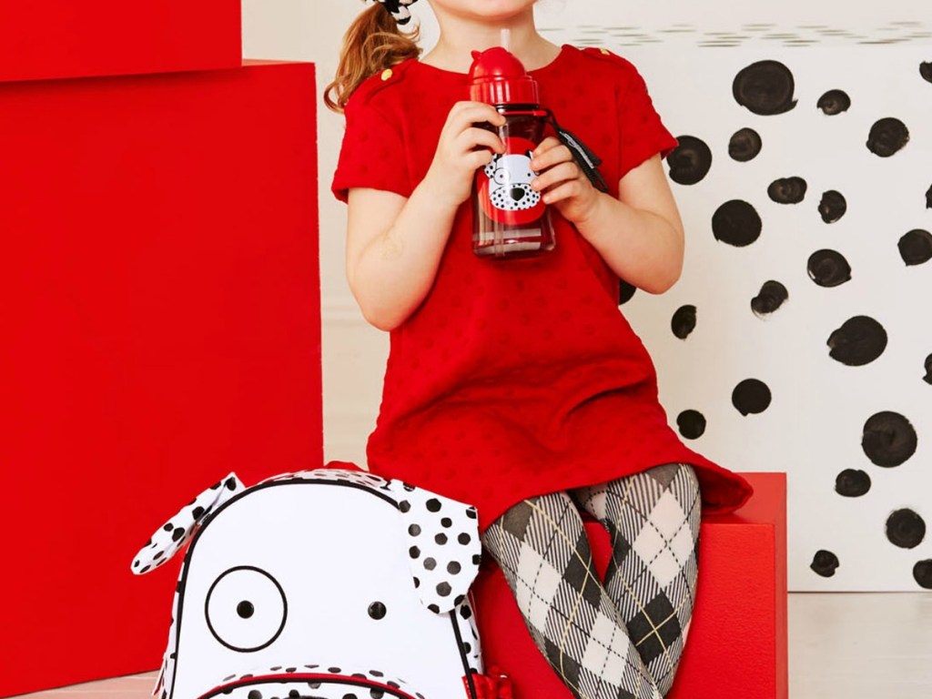 girl with dalmation water bottle