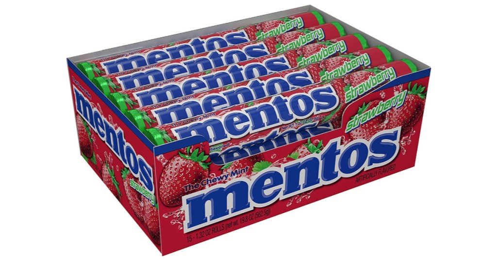 box of strawberry mentos rolls