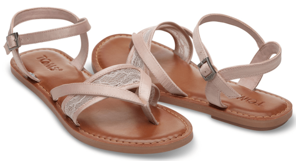 TOMS Petal Pink Lace Grosgrain Lexie Leather Sandal