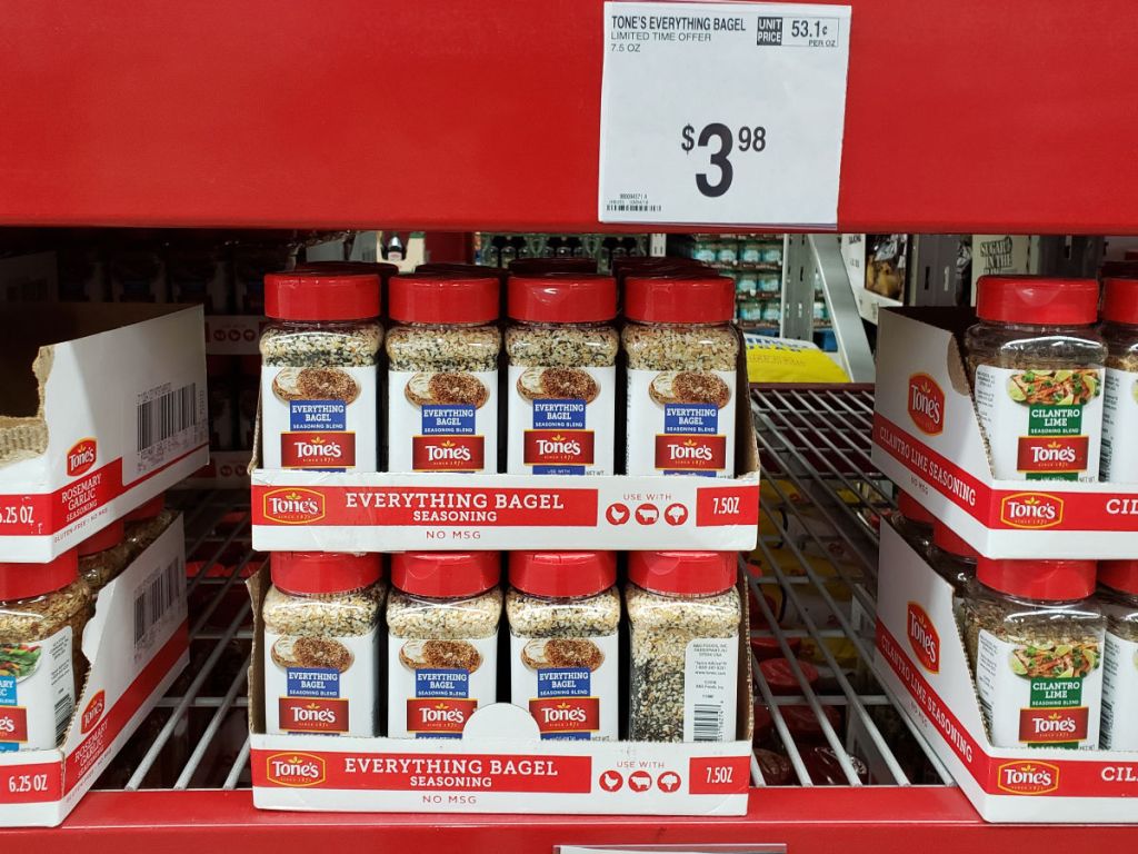 Tone's Everything Bagel Seasoning Blend on shelf in sam's club